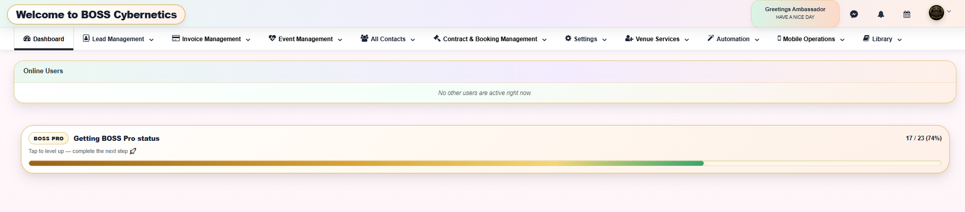 BOSS Cybernetics full CRM dashboard